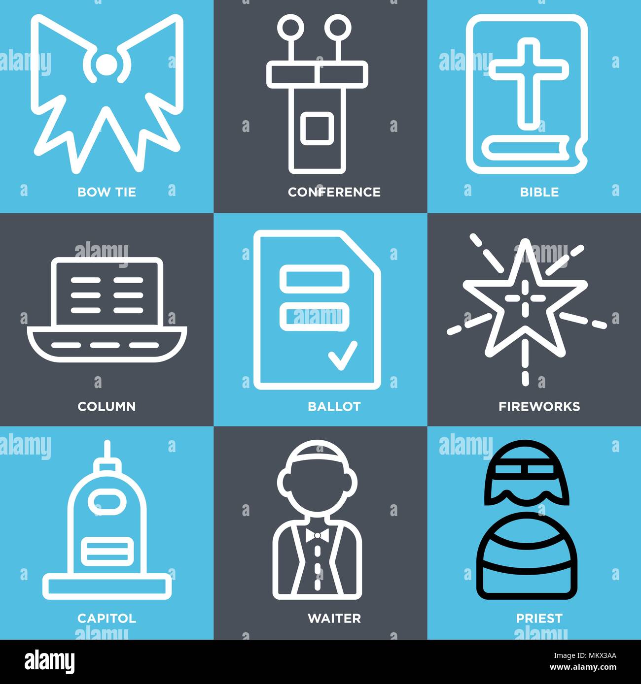 Set Of 9 simple editable icons such as Priest, Waiter, Capitol ...