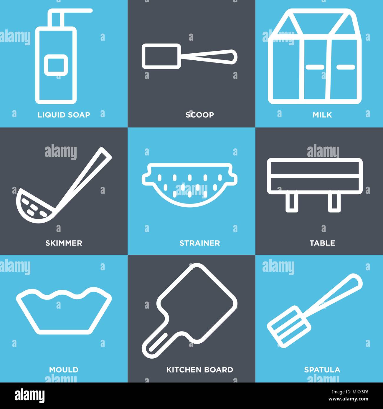 Set Of 9 simple editable icons such as Spatula, Kitchen board, Mould ...