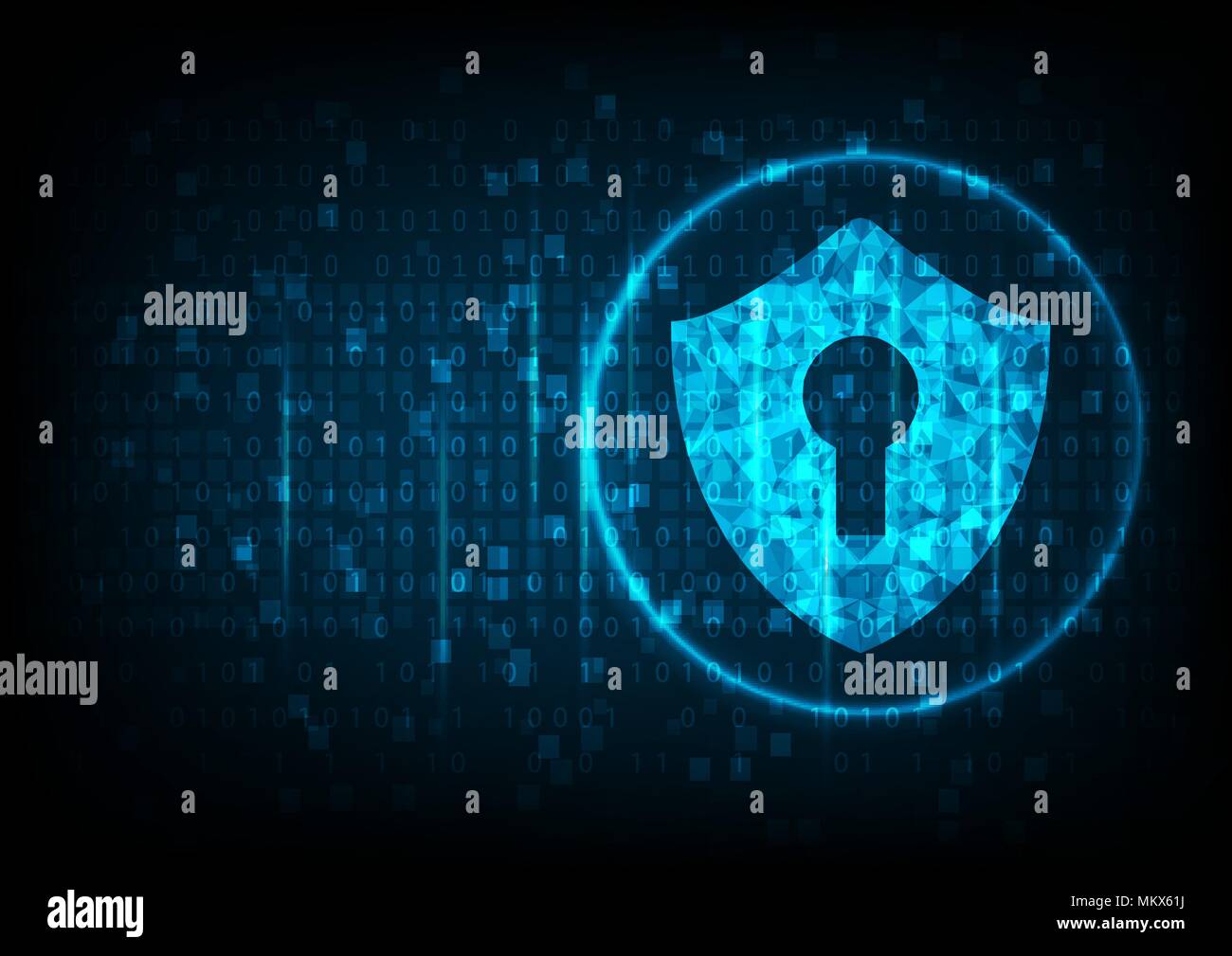 Cyber security concept: Shield With Keyhole icon on digital data ...