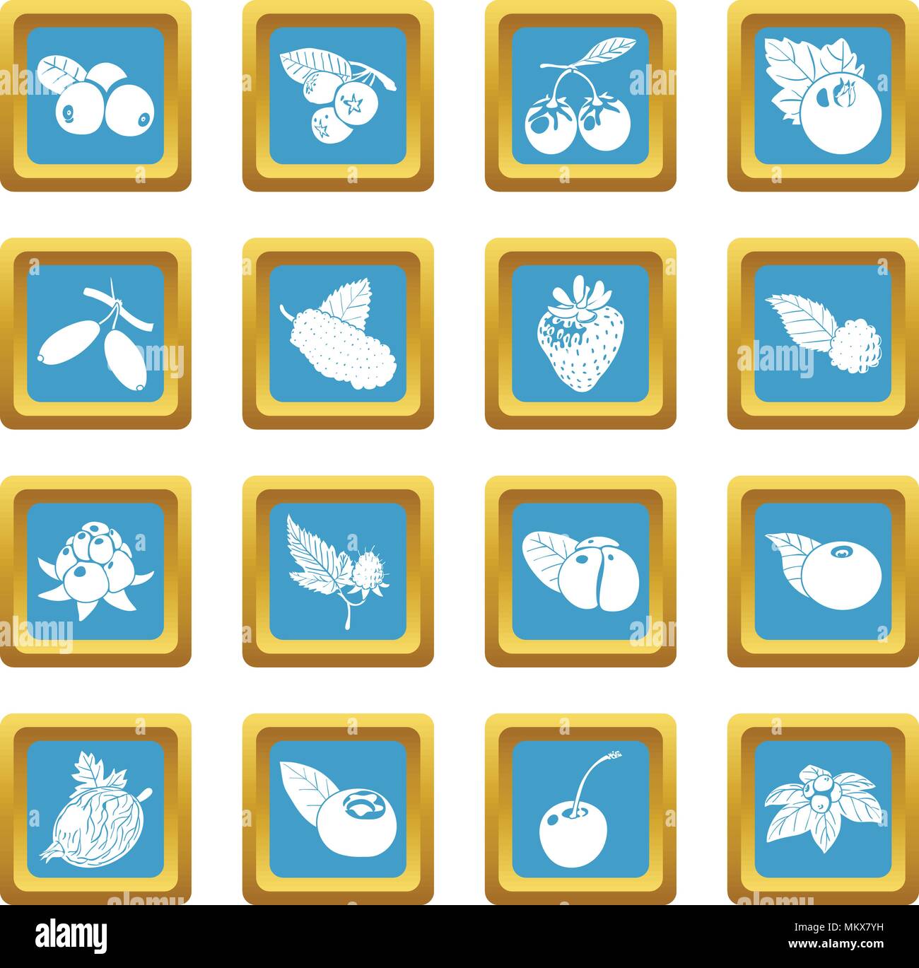 Berries icons set sapphirine square vector Stock Vector