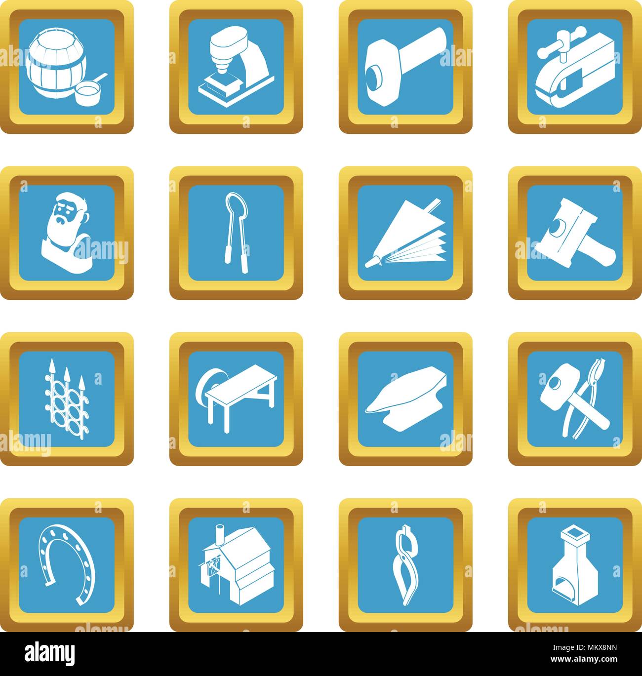 Blacksmith tools icons set sapphirine square vector Stock Vector
