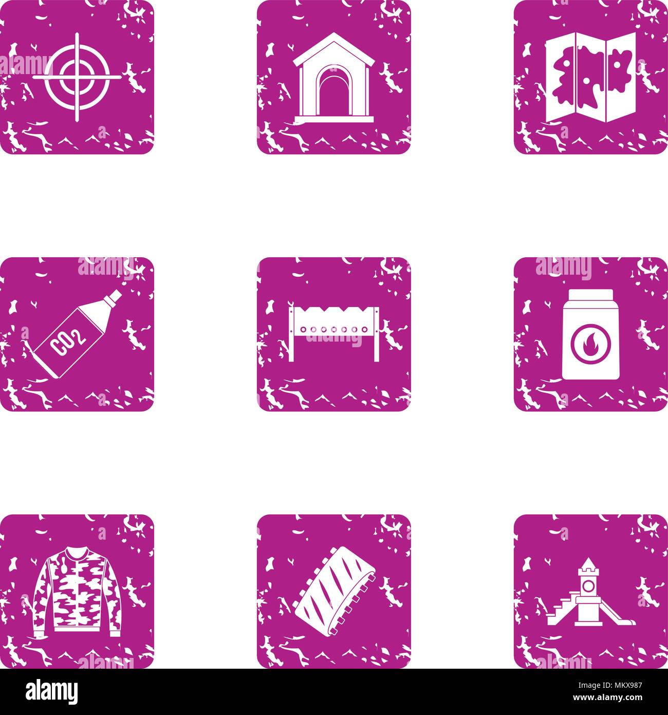 Hunt icons set, grunge style Stock Vector