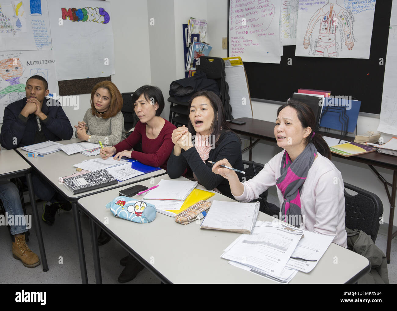 English as a second language class for recent immigrants to New York
