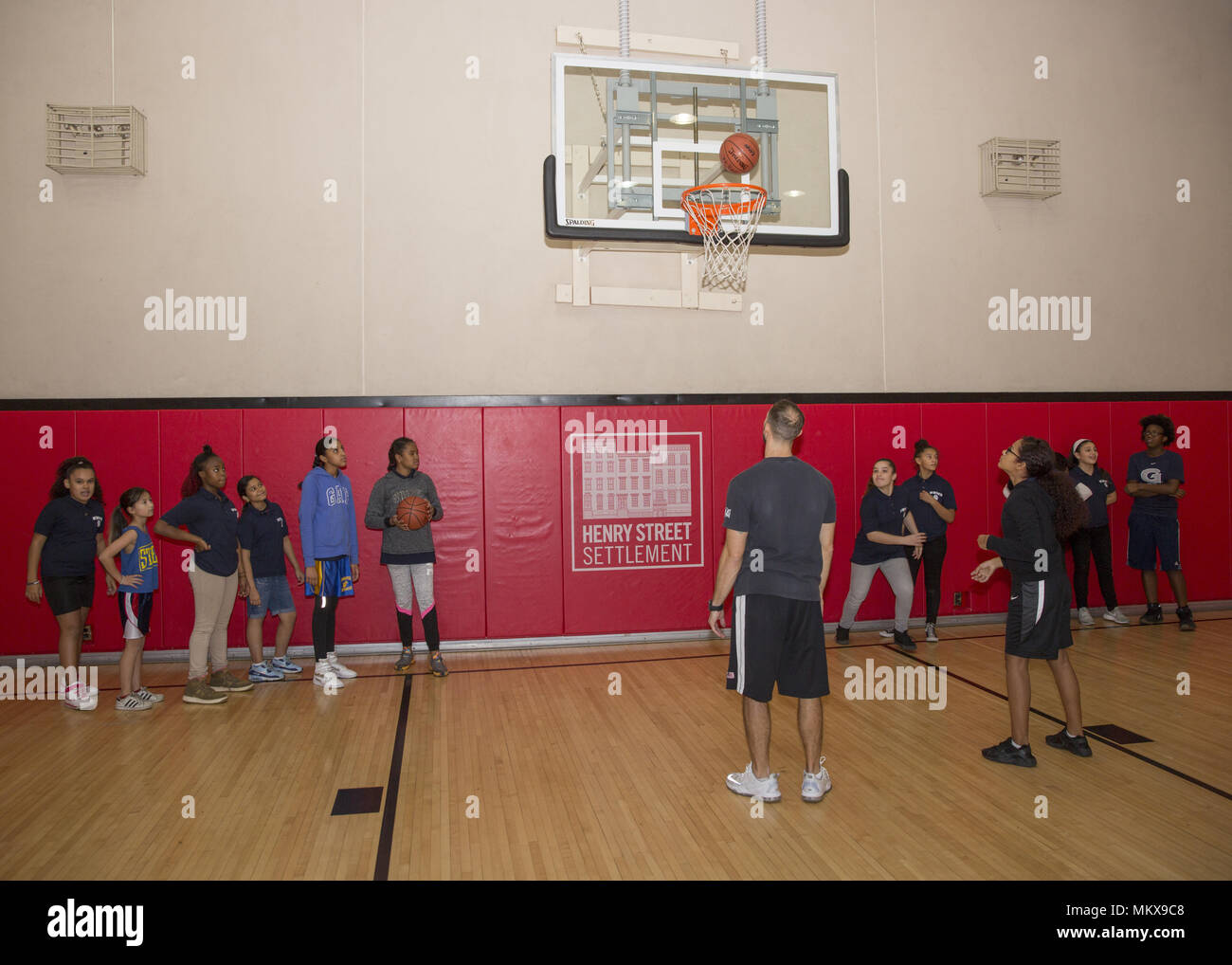 Girls basketball group after school at a community center on the Lower