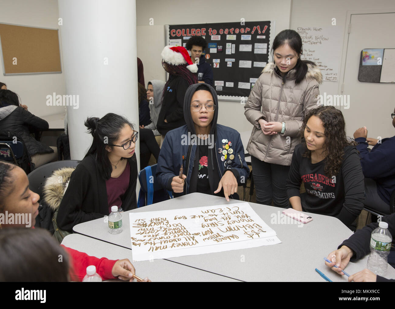 High school age teens work in special GED program to get their high school graduation certificates. Community Center, Lower East Side, Manhattan, New  Stock Photo