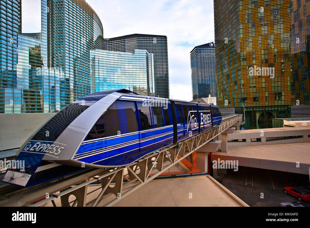 The monorail at Las Vegas city center and aria resort Stock Photo