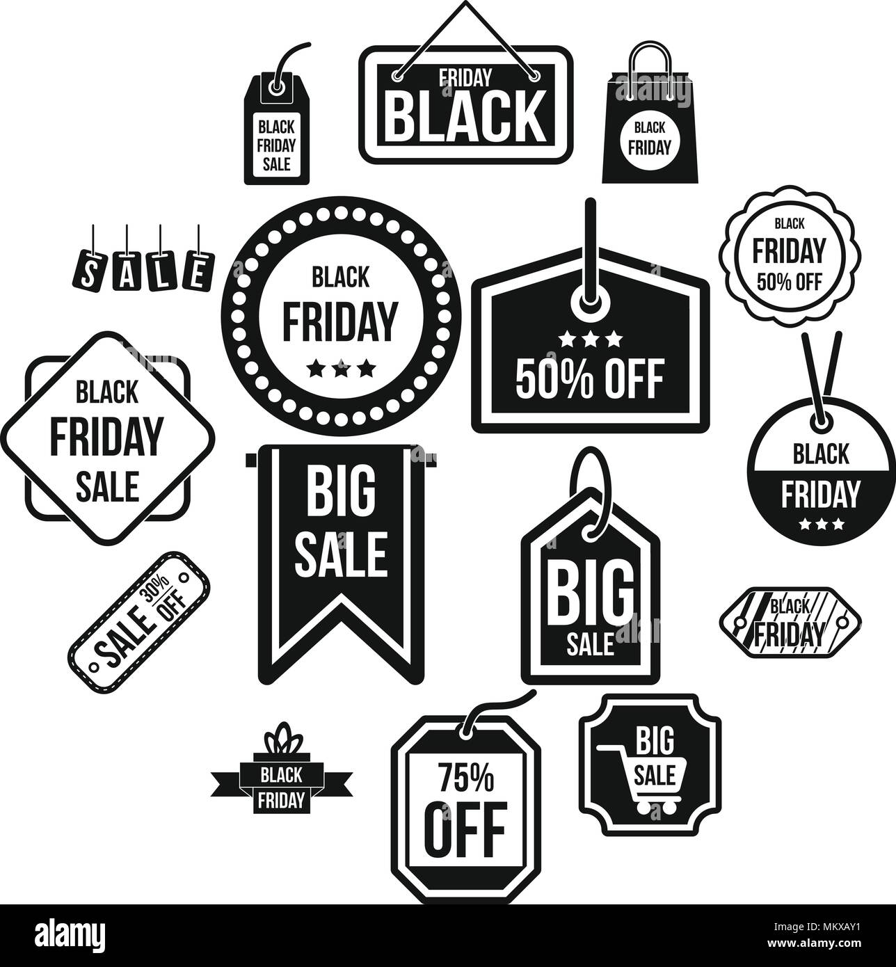 Black Friday icons set, simple style Stock Vector