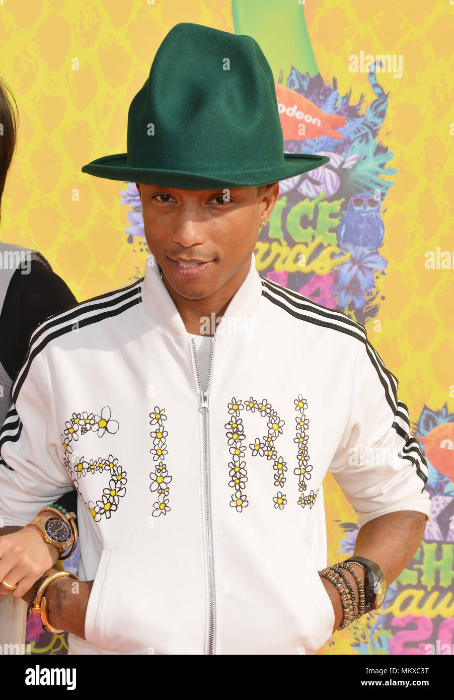 Pharrell Williams  at the NickelOdeon's 27th Annual Kids Choice Awards 2014 at the Gallen Center in Los Angeles.Pharrell Williams  Red Carpet Event, Vertical, USA, Film Industry, Celebrities,  Photography, Bestof, Arts Culture and Entertainment, Topix Celebrities fashion /  Vertical, Best of, Event in Hollywood Life - California,  Red Carpet and backstage, USA, Film Industry, Celebrities,  movie celebrities, TV celebrities, Music celebrities, Photography, Bestof, Arts Culture and Entertainment,  Topix, headshot, vertical, one person,, from the year , 2014, inquiry tsuni@Gamma-USA.com Stock Photo