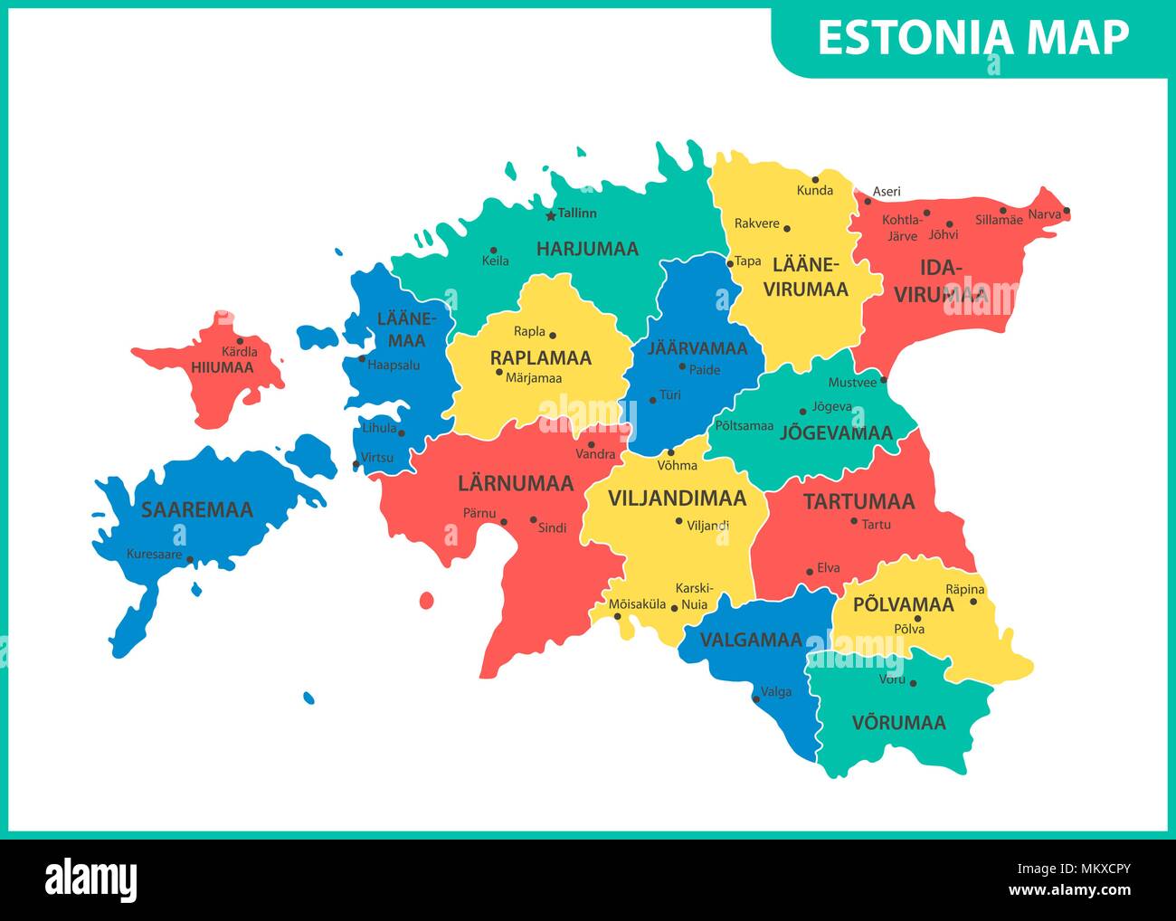 The detailed map of Estonia with regions or states and cities, capital