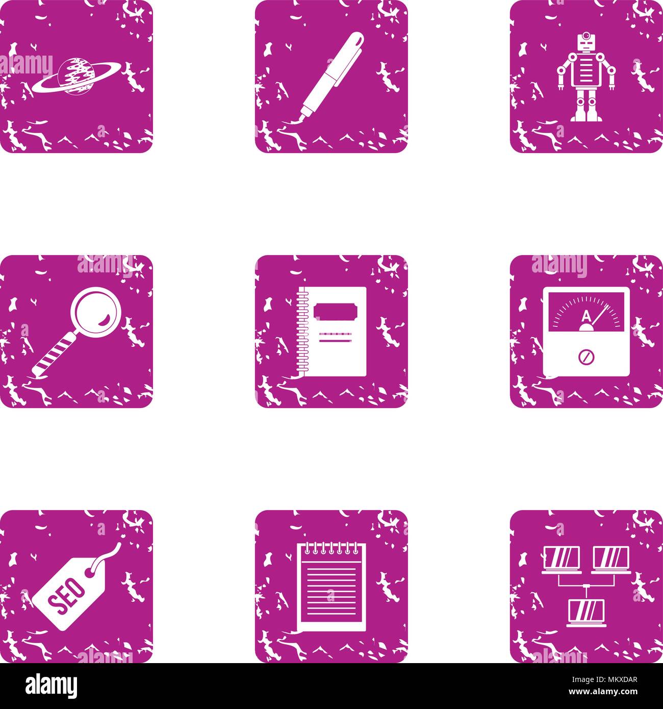 Seo android icons set, grunge style Stock Vector
