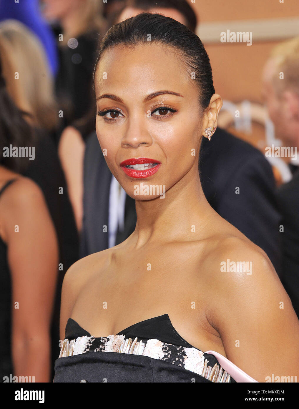 Zoe Saldana 366 at the 2014 Golden Globes Awards at the Beverly Hilton in Los Angeles.Zoe Saldana 366 Red Carpet Event, Vertical, USA, Film Industry, Celebrities,  Photography, Bestof, Arts Culture and Entertainment, Topix Celebrities fashion /  Vertical, Best of, Event in Hollywood Life - California,  Red Carpet and backstage, USA, Film Industry, Celebrities,  movie celebrities, TV celebrities, Music celebrities, Photography, Bestof, Arts Culture and Entertainment,  Topix, headshot, vertical, one person,, from the year , 2014, inquiry tsuni@Gamma-USA.com Stock Photo