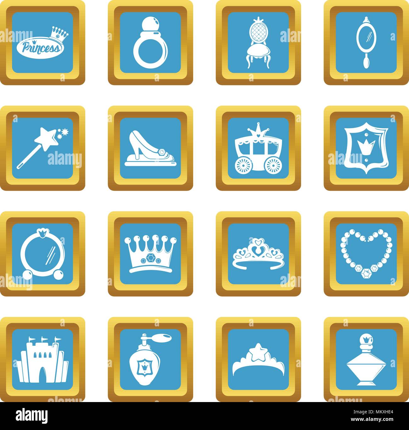 Princess doll icons set sapphirine square vector Stock Vector