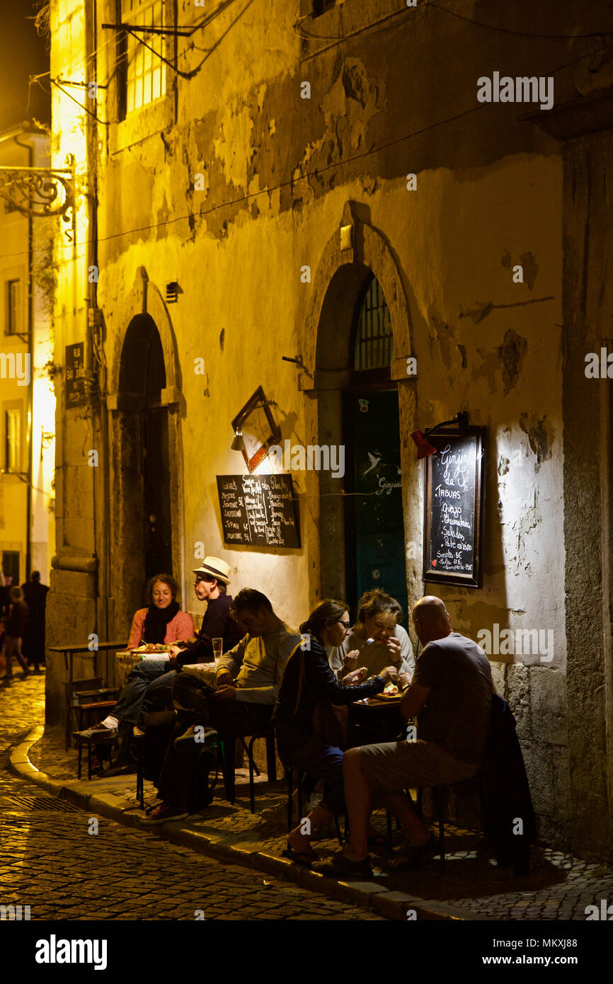 Lisbon; Portugal, Alfama  District. Outdoor dining during in the evening Stock Photo