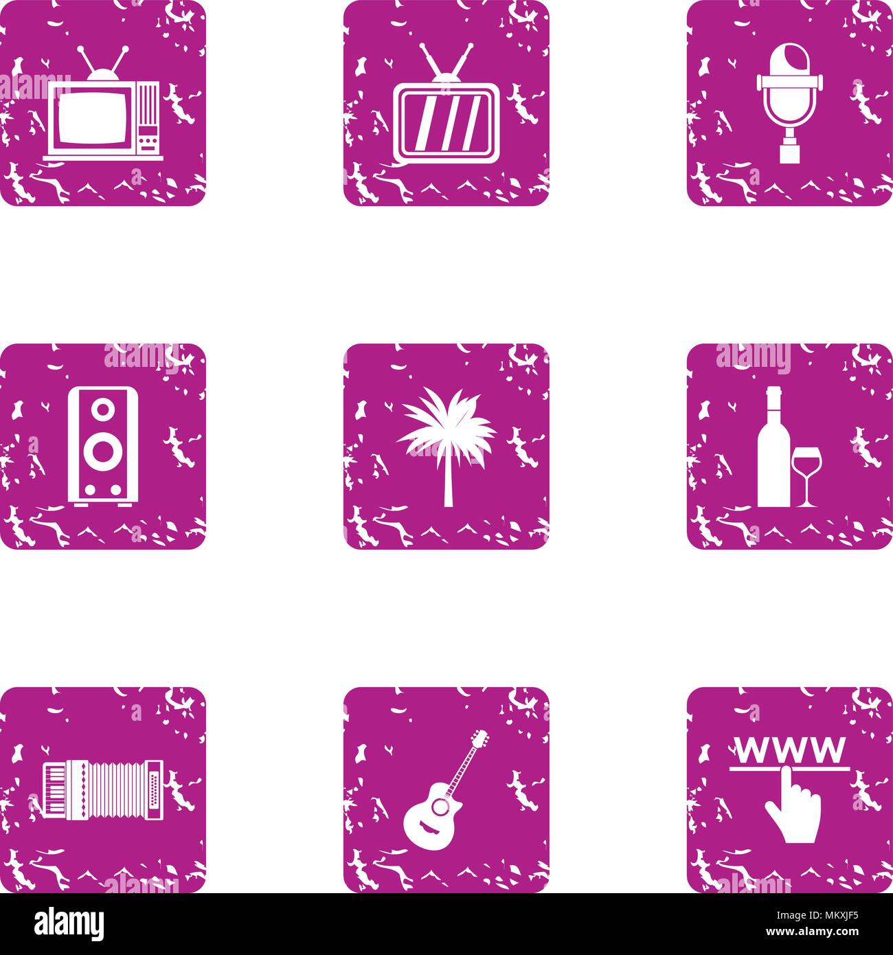 Computer entertainment icons set, grunge style Stock Vector