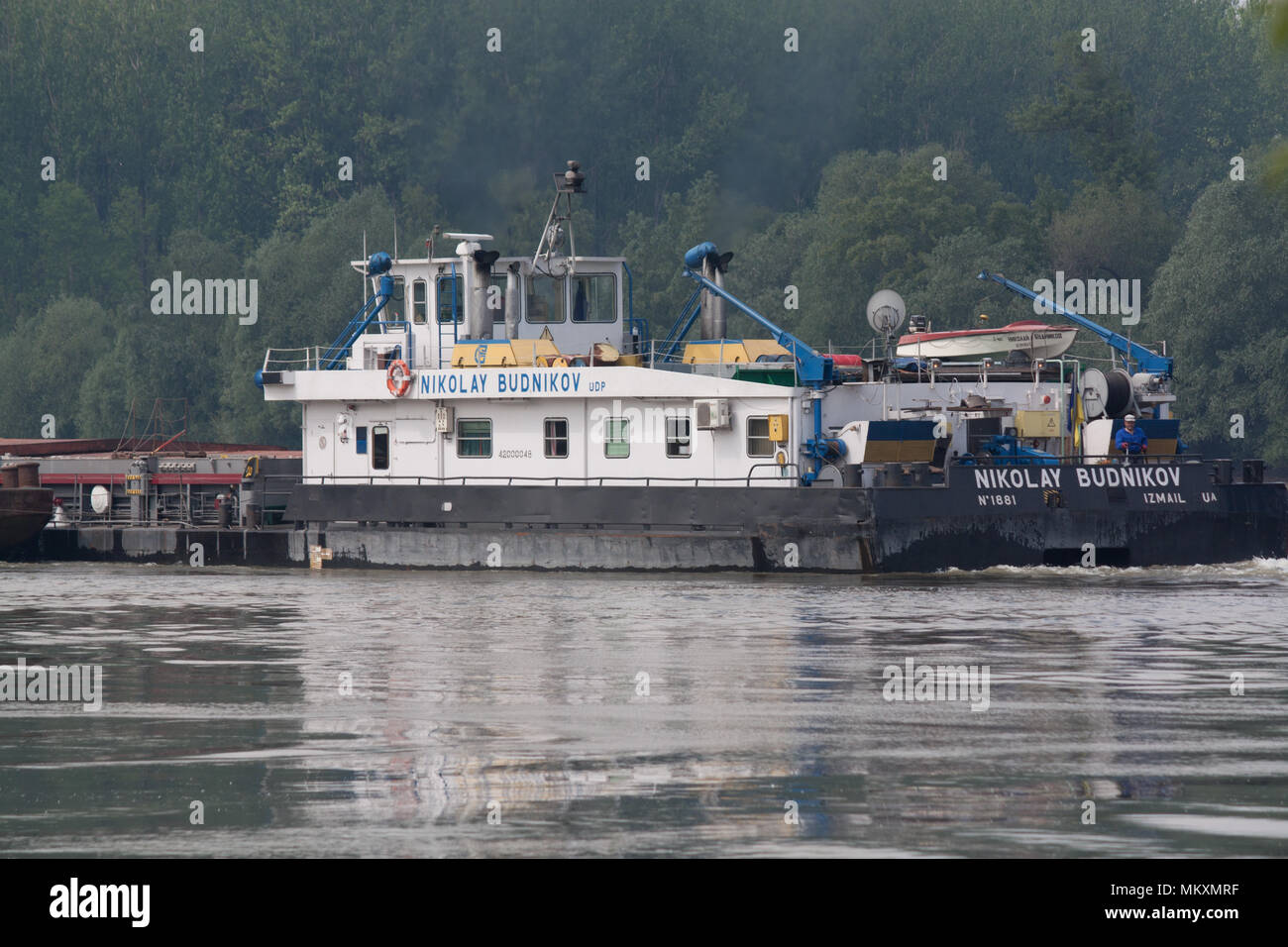 Cargo Ship On The Danube River Stock Photo - Alamy