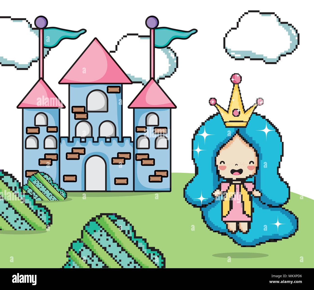 Pixelated videogame fantasy scenery Stock Vector