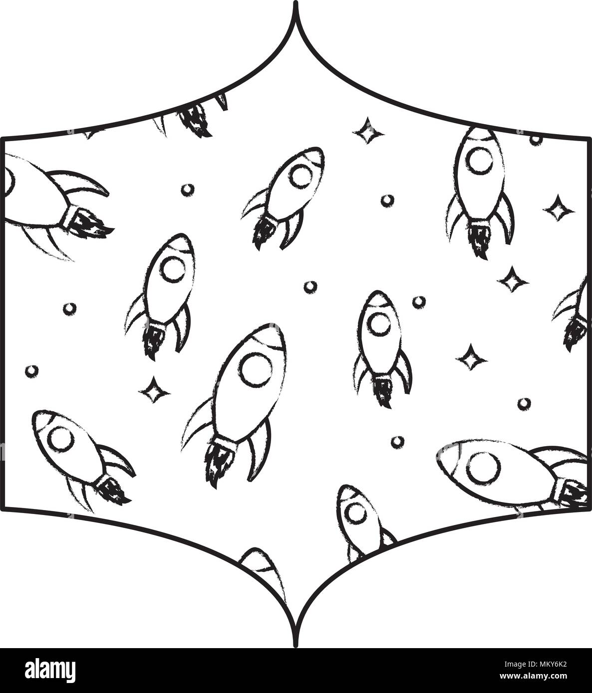 decorative frame with space rockets pattern over white background ...
