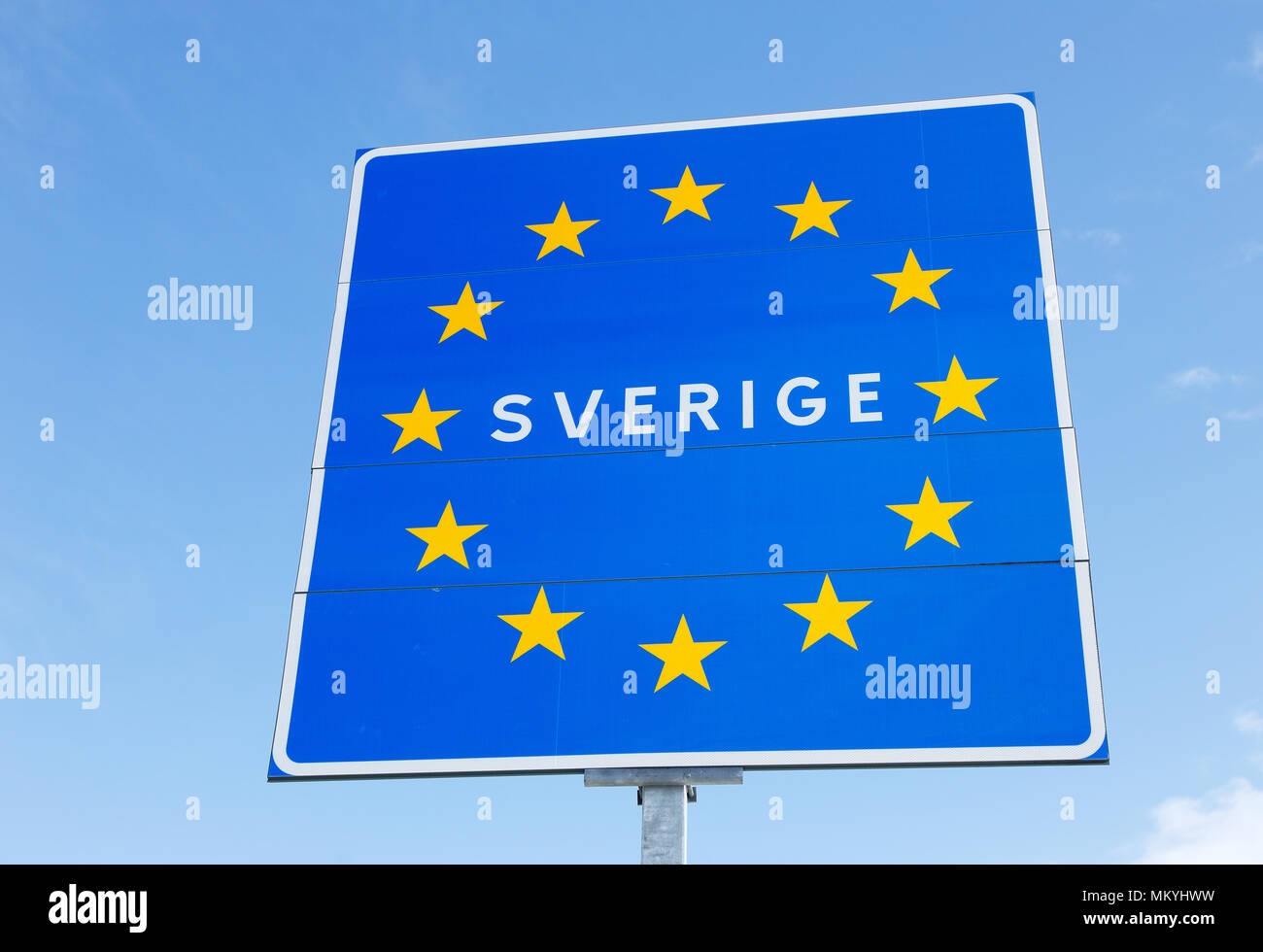Sign at international with and domestic borders with Sweden in the EU. Stock Photo