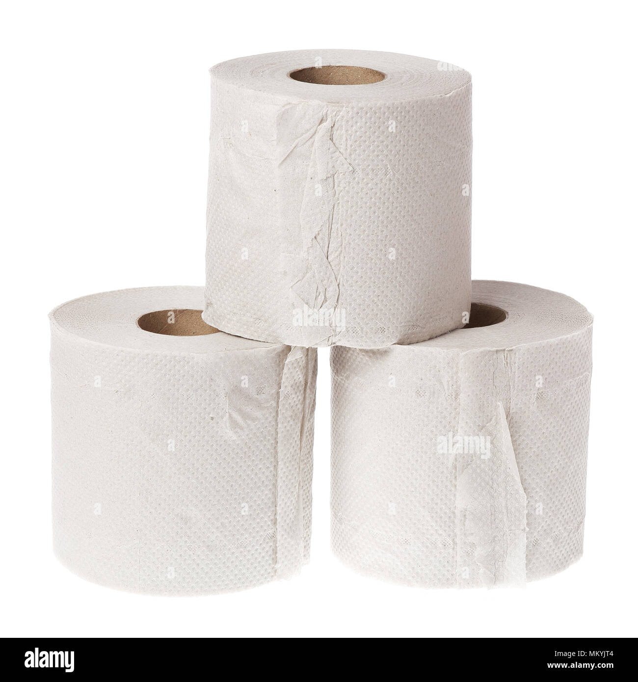 Rolls of toilet paper arranged on white background Stock Photo