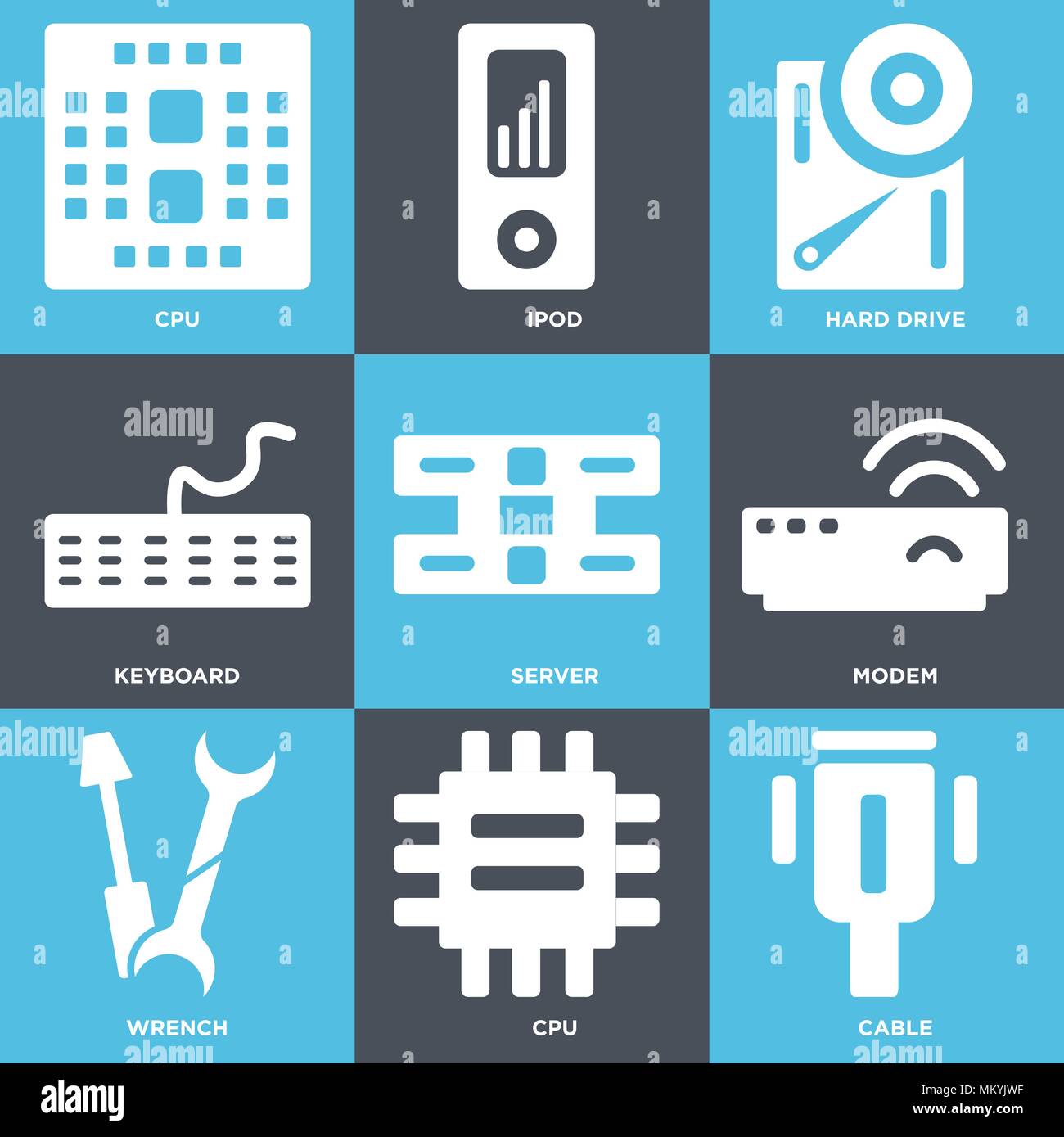 Set Of 9 simple editable icons such as Cable, Cpu, Wrench, Modem ...
