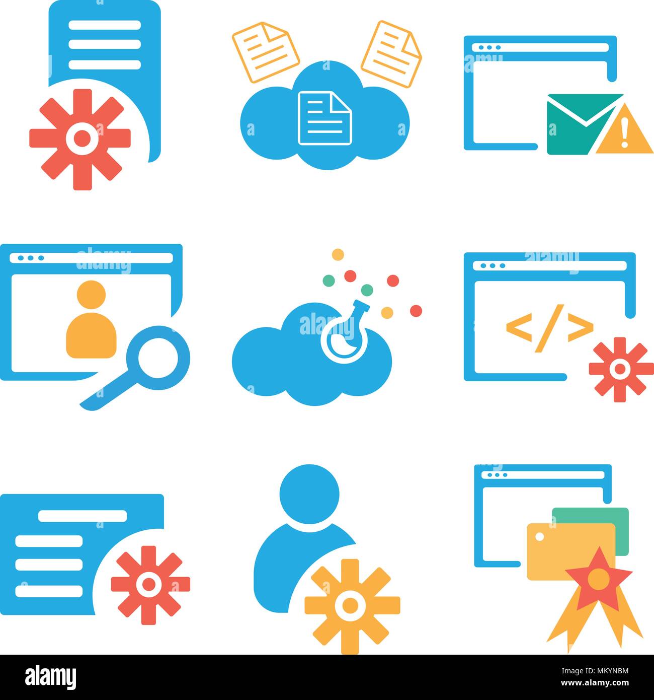Set Of 9 simple editable icons such as Browser, User, File, Cloud computing, can be used for mobile, web Stock Vector