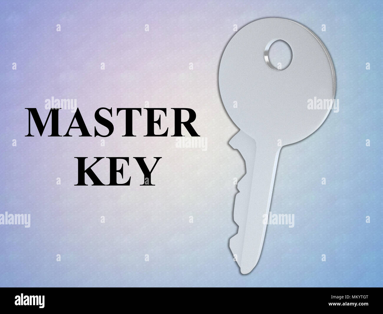 3D illustration of MASTER KEY concept script with a cylinder key ...