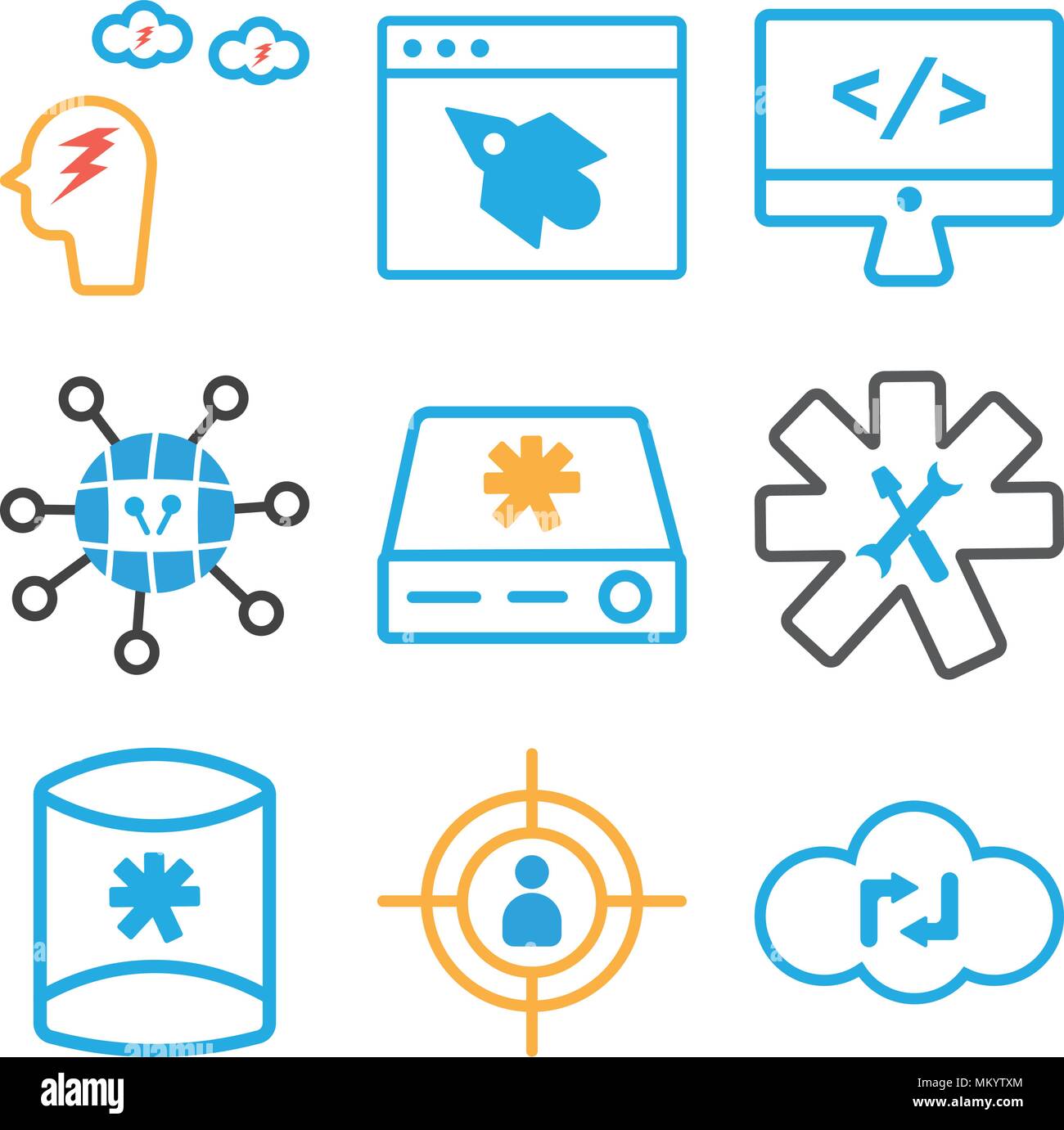 Set Of 9 simple editable icons such as Cloud computing, Target, Server ...