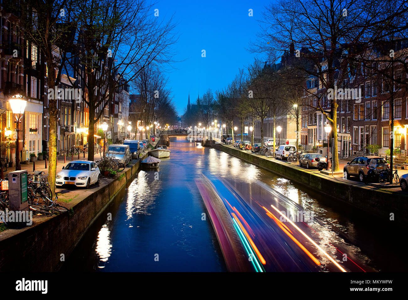 Amsterdam, Leidsegracht Canal at Night Stock Photo