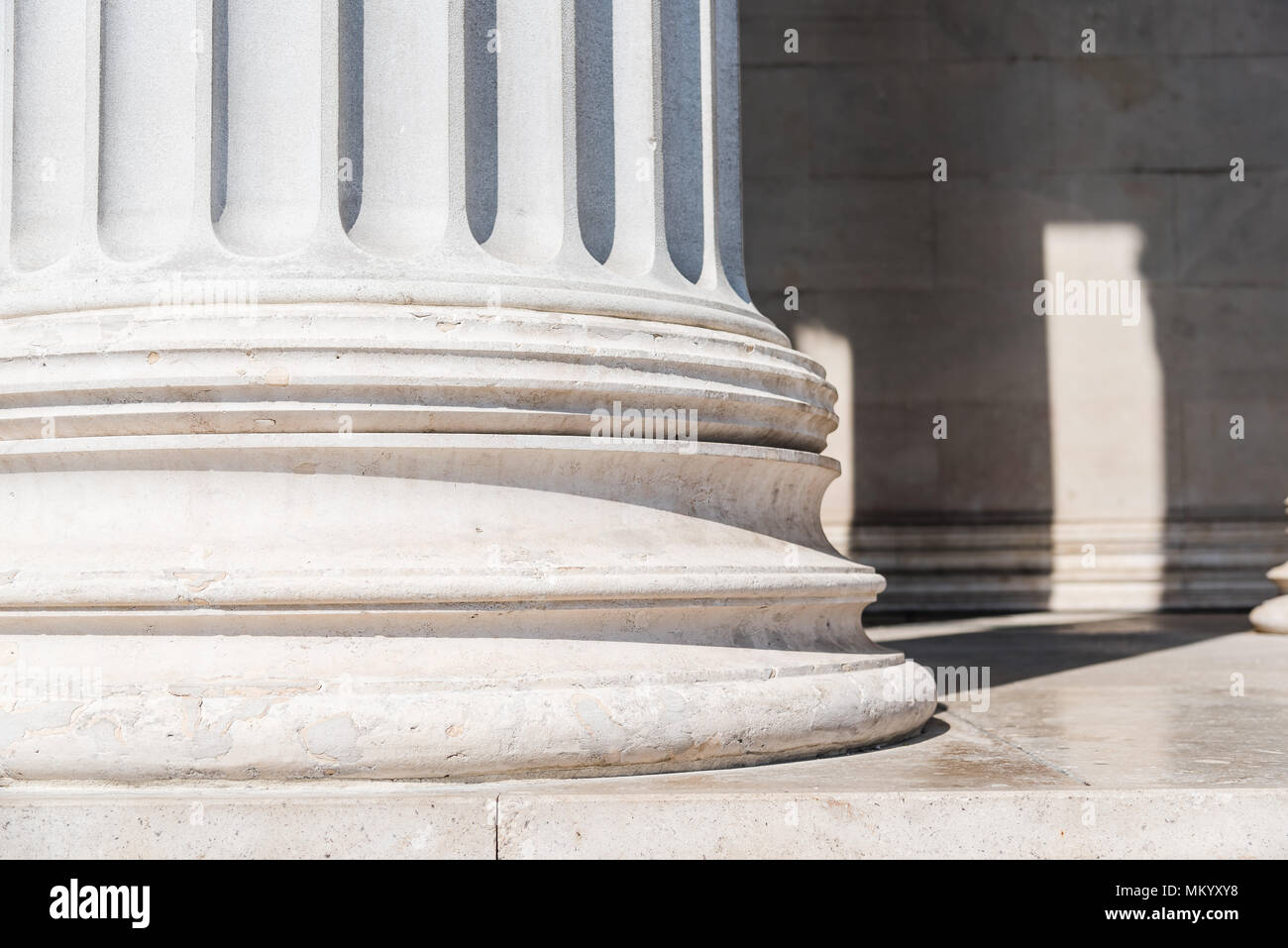 Close up of plinth in classical style architectural column. Stock Photo