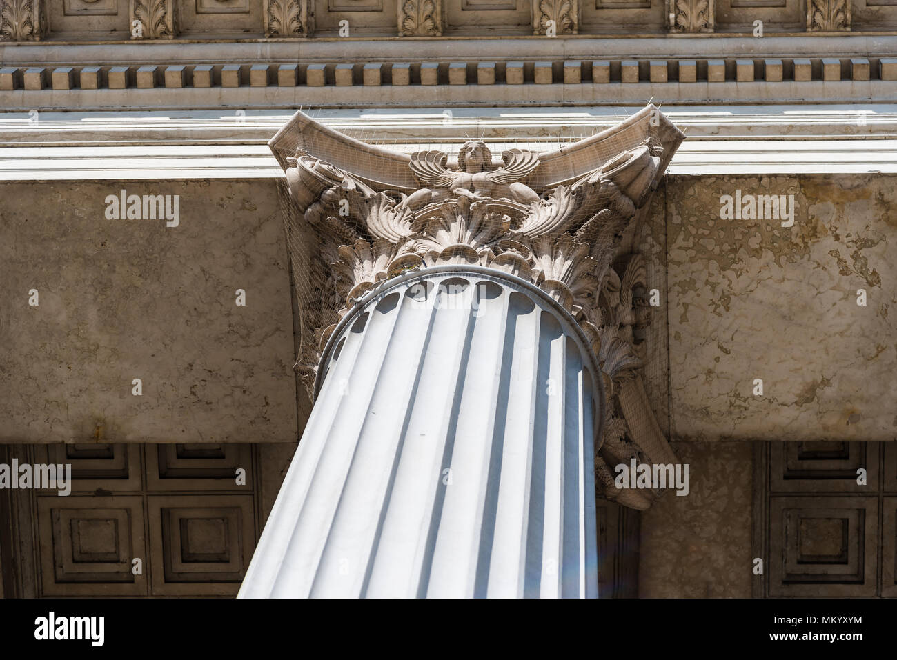 Low angle view of corinthian capital of classical style architectural column Stock Photo