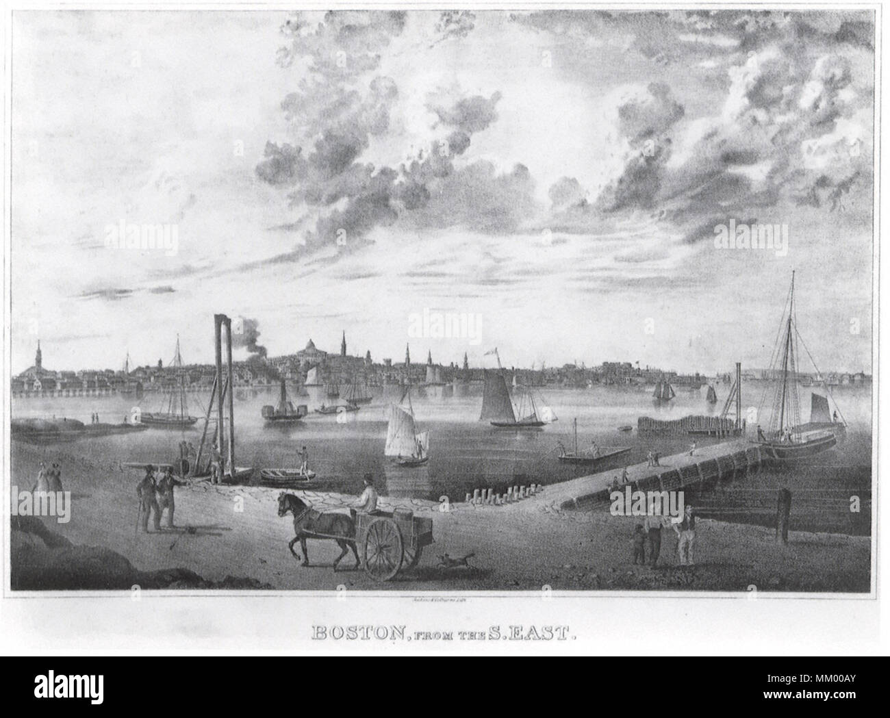 Boston from the Southeast.  1837 Stock Photo