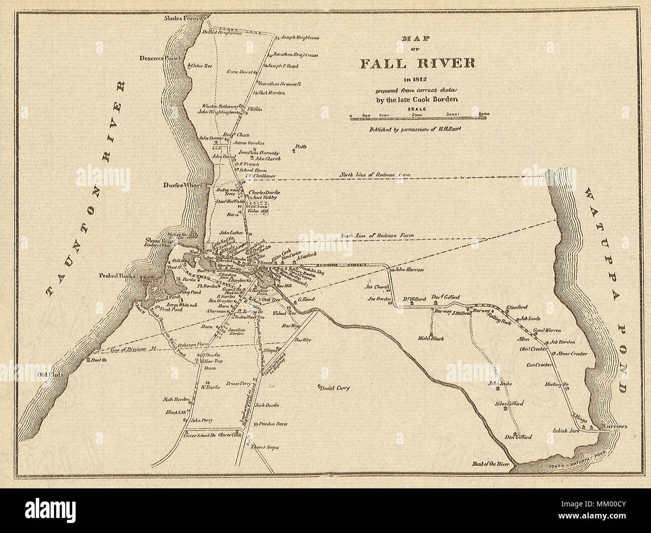 Map of Fall River. 1812 Stock Photo