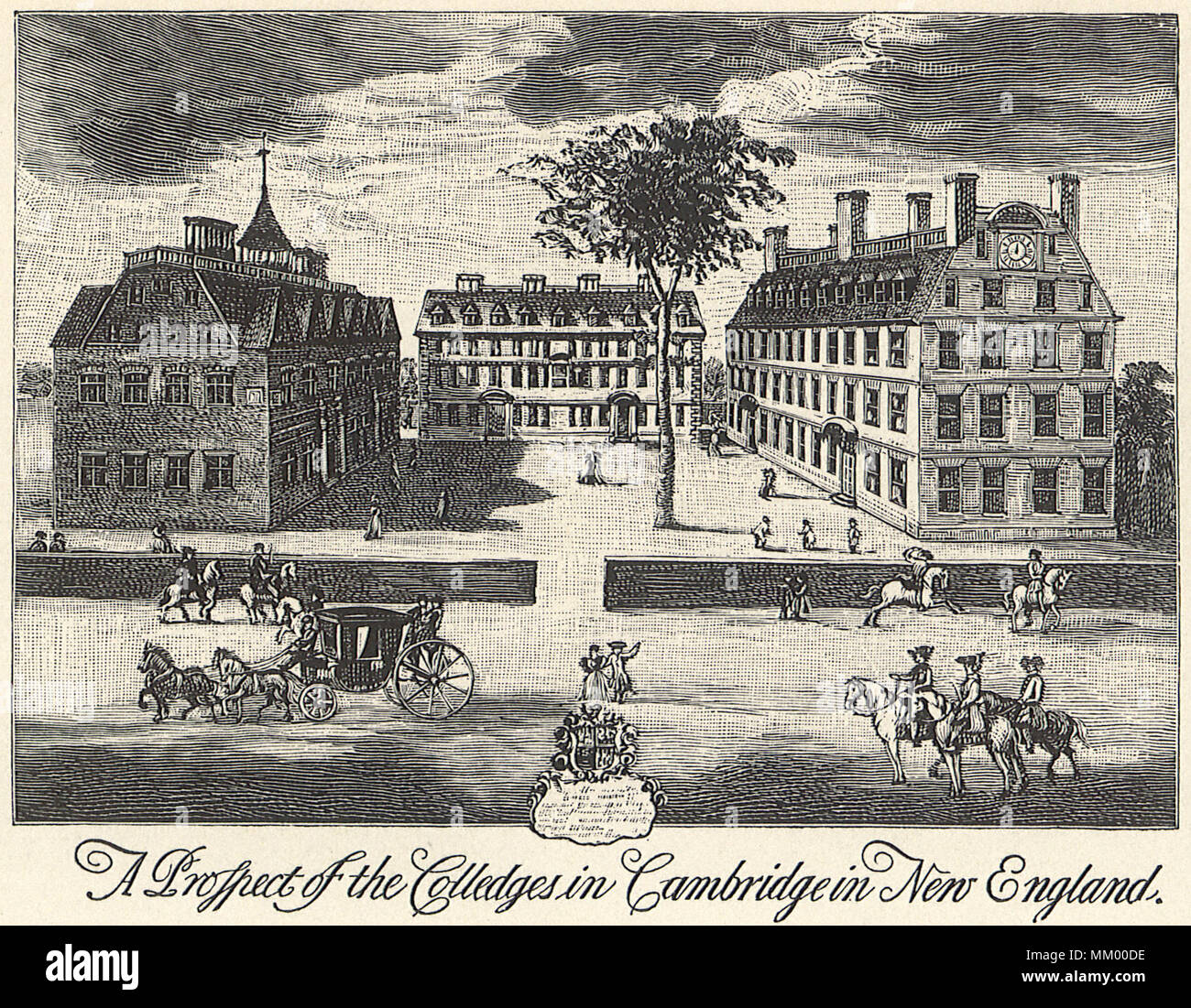 Harvard College by Wm. Burgis. Cambridge. 1726 Stock Photo