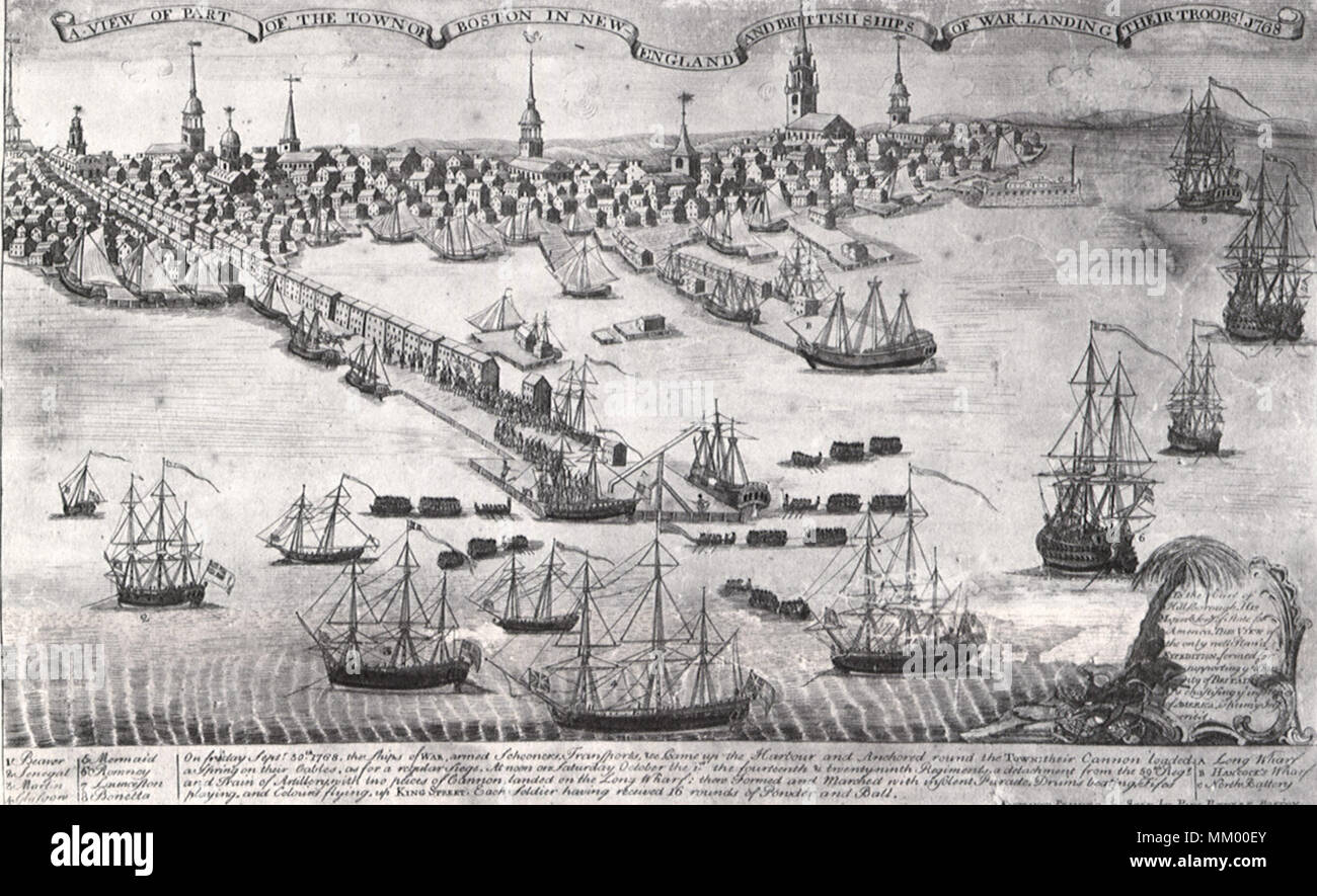 British troops landing in Boston. 1770 Stock Photo