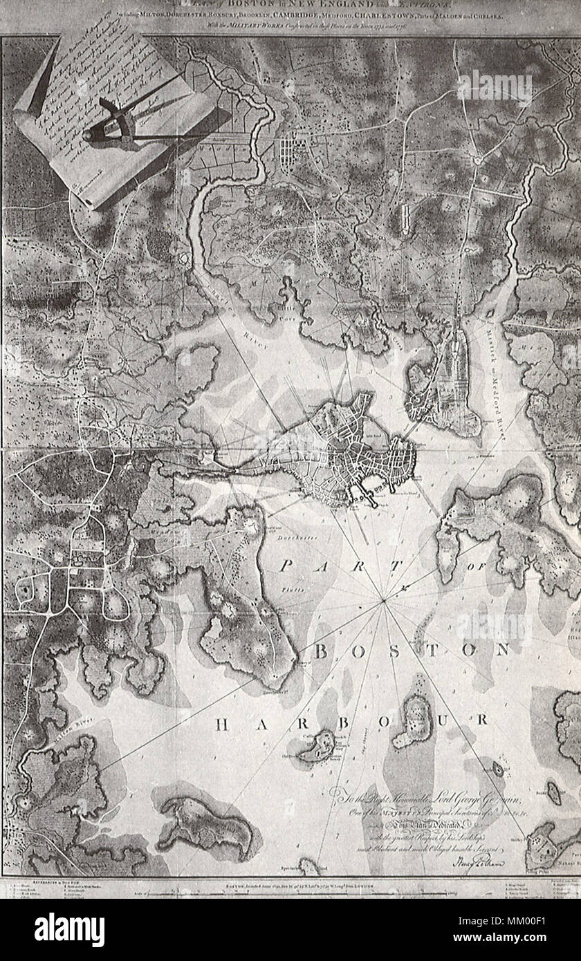 Topographical Map of Boston. 1777 Stock Photo