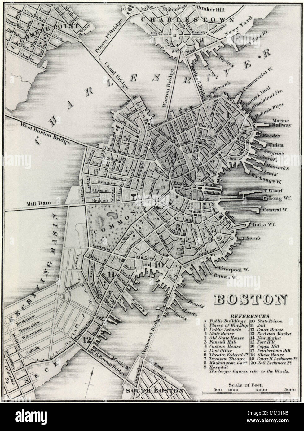 Map of Boston. 1833 Stock Photo