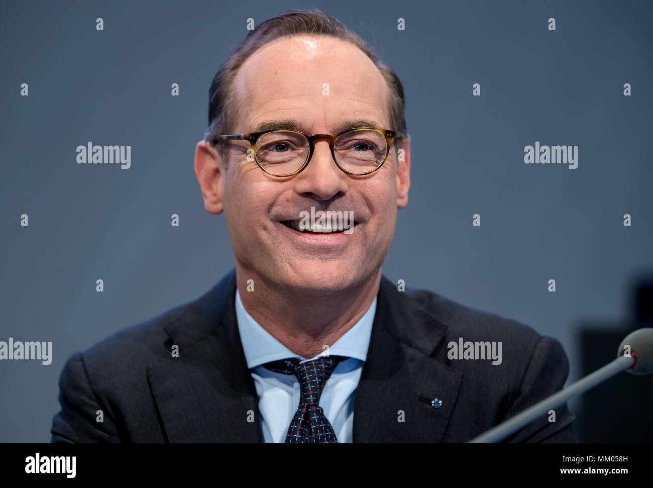 09 May 2018, Germany, Munich: CEO of the insurance company Allianz SE, Oliver Baete, sitting onstage before the begin of the annual general meeting of the insurance company Allianz. Photo: Sven Hoppe/dpa Stock Photo