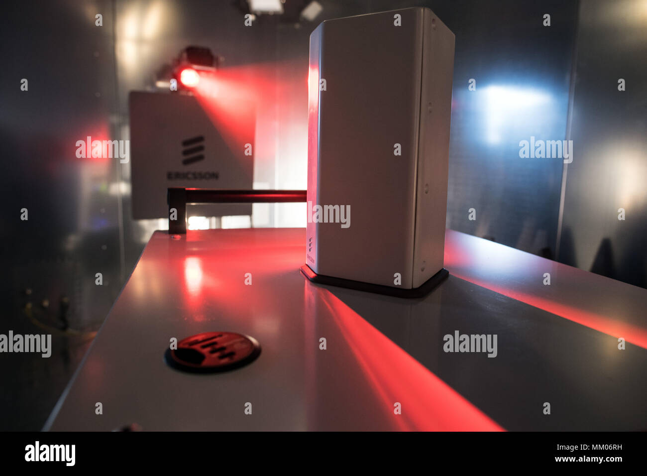 09 May 2018, Germany, Duesseldorf: measuring devices standing in the 5G ...