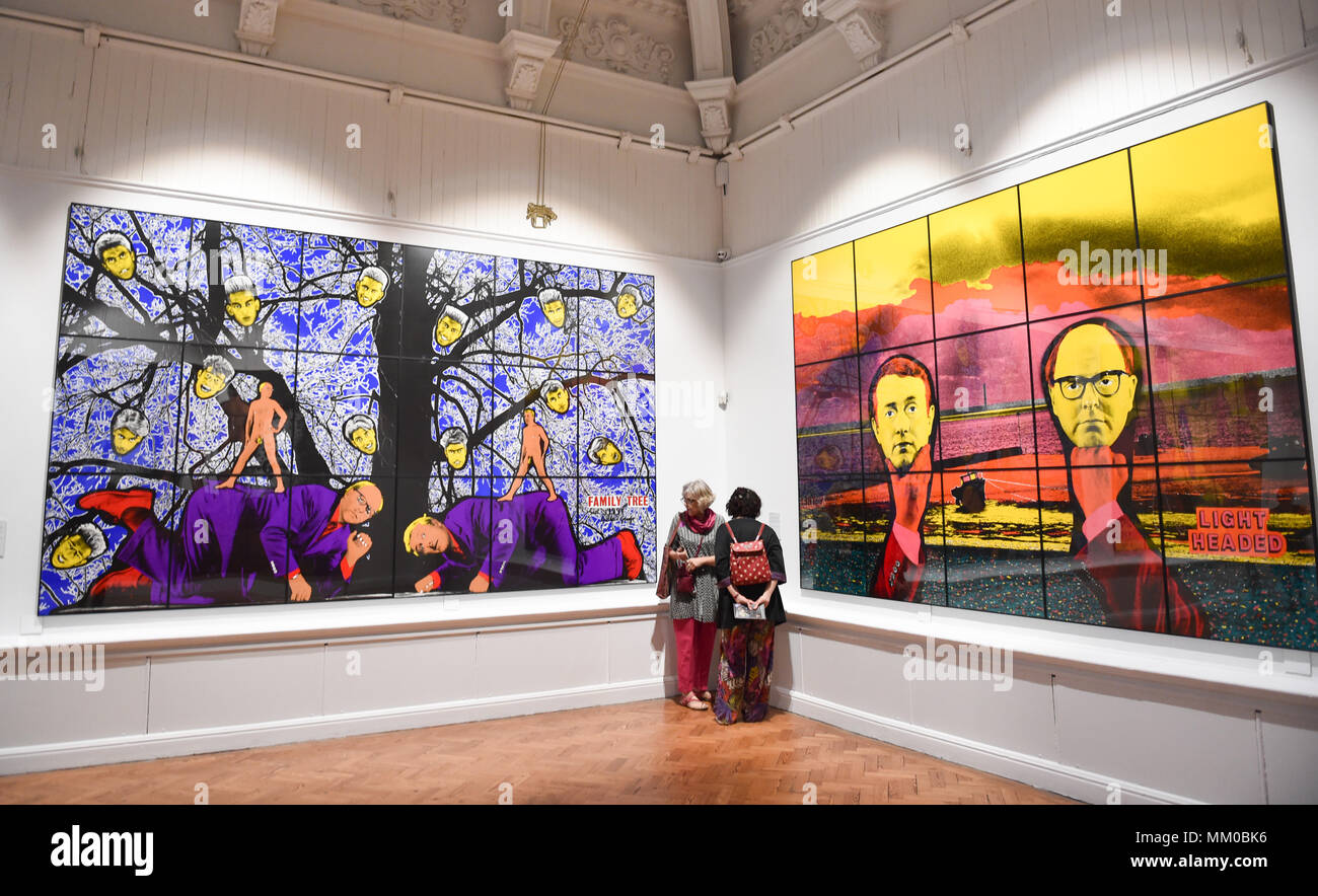 Brighton UK 9th May 2018 - Visitors enjoy the Gilbert & George exhibition at Brighton Museum and Art Gallery which is showing until September  . Stock Photo