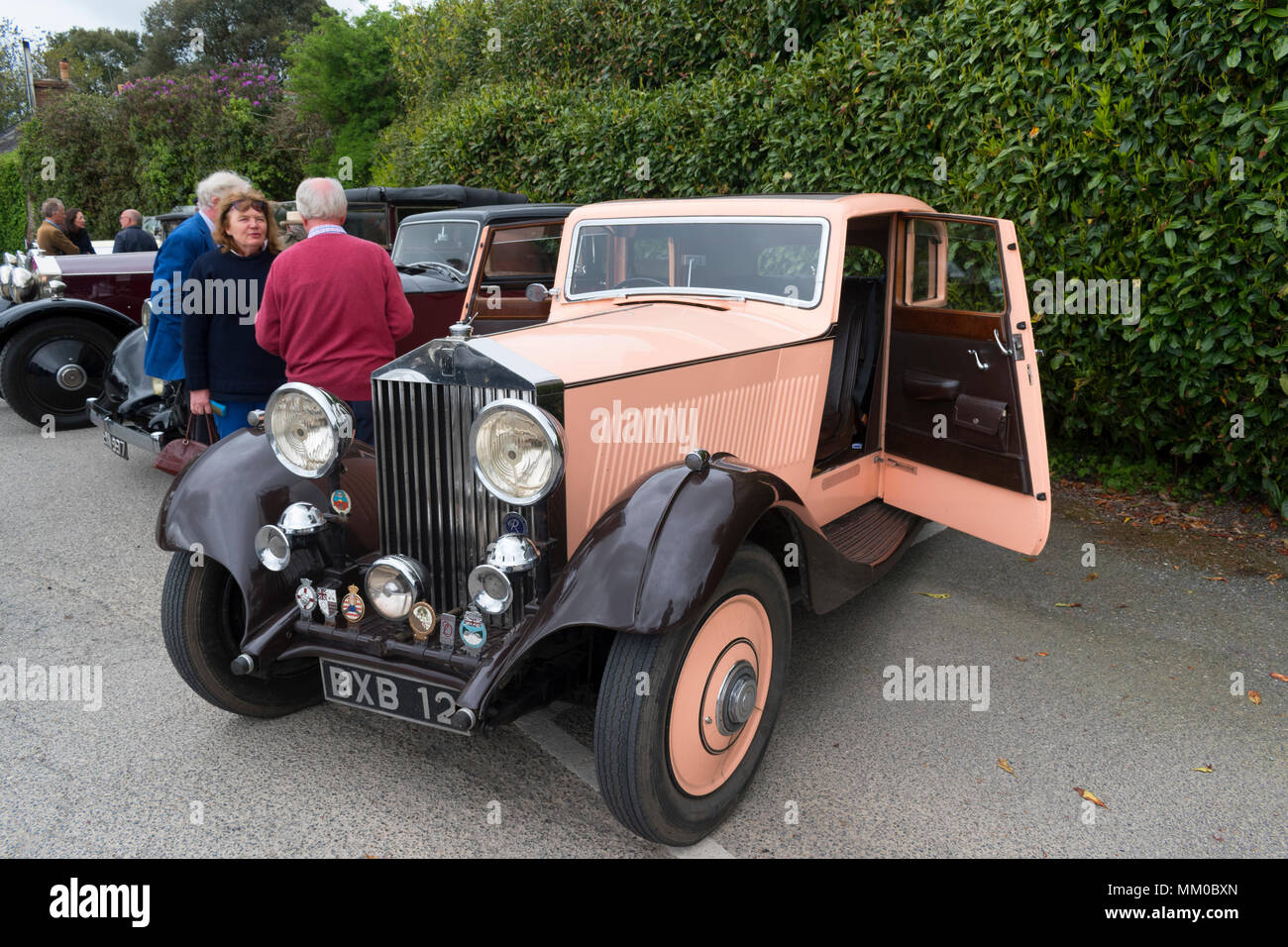 Trebah, Cornwall, England, UK. 9th May 2108. The 20-Ghost Club, the oldest Rolls-Royce car club in the world gathered at Trebah in Cornwall today as they toured the county, the club is dedicated to the preservation of pre 1940 Rolls Royce  motor cars. Credit: Kevin Britland/Alamy Live News. Stock Photo