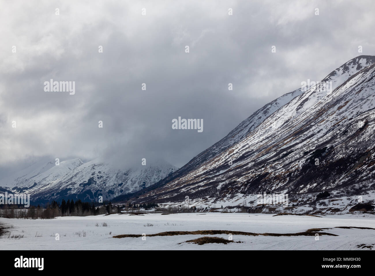 Turnagain Pass, Kenai Peninsula, Alaska. Chugach Mountains. Snow