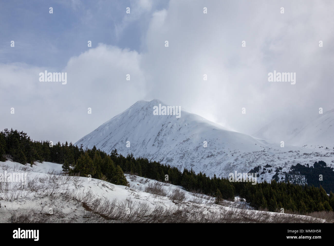 Turnagain Pass, Kenai Peninsula, Alaska. Chugach Mountains. Snow