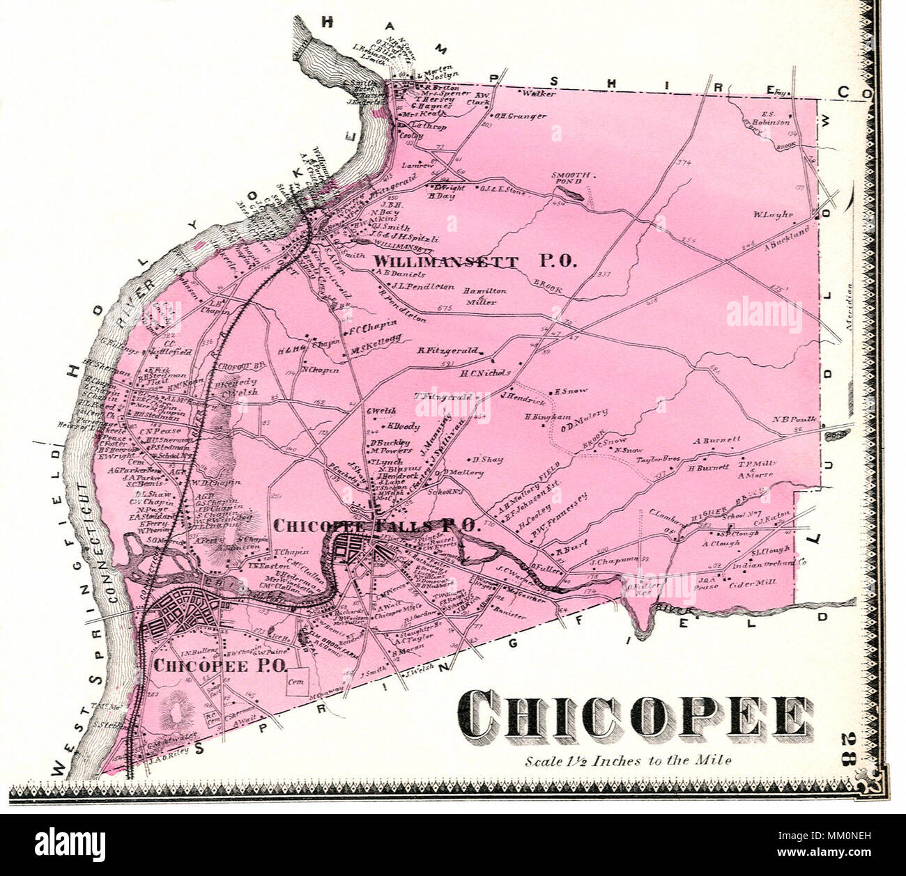 Map of Willimansett in town of Chicopee. 1879 Stock Photo