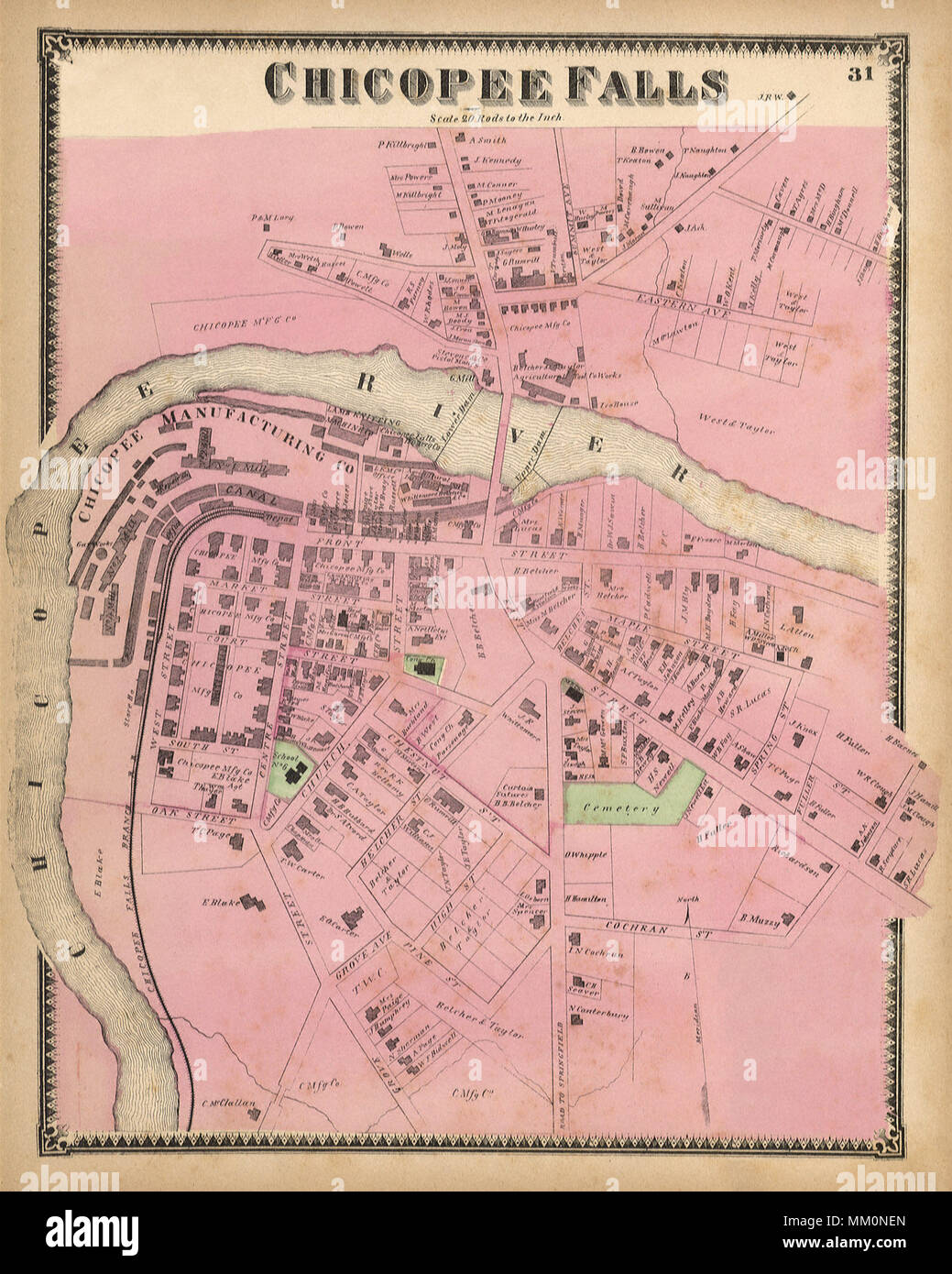 Map of Chicopee Falls. 1879 Stock Photo