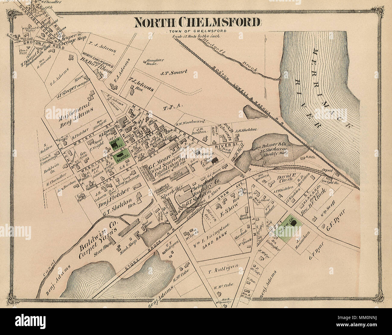 Map of North Chelmsford. 1875 Stock Photo - Alamy