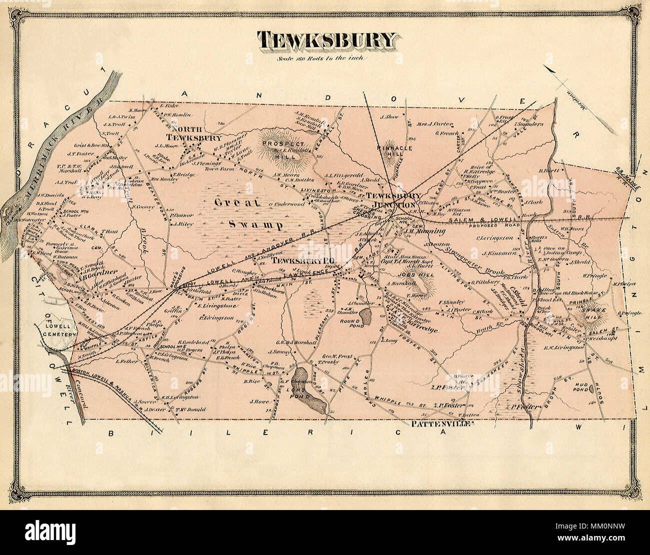 Map of Tewksbury Junction in Tewksbury. 1875 Stock Photo Alamy