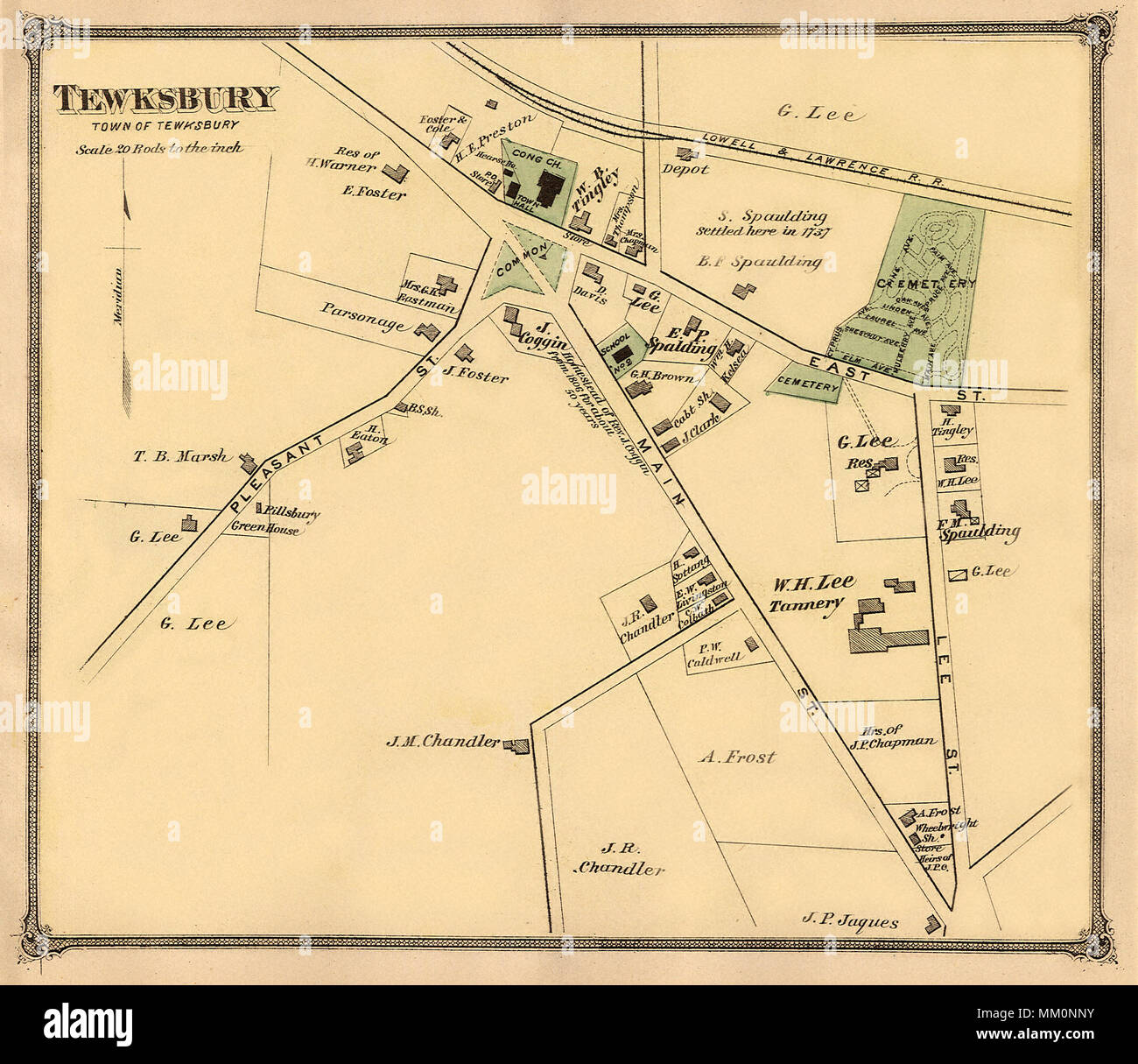 Map of Tewksbury. 1875 Stock Photo