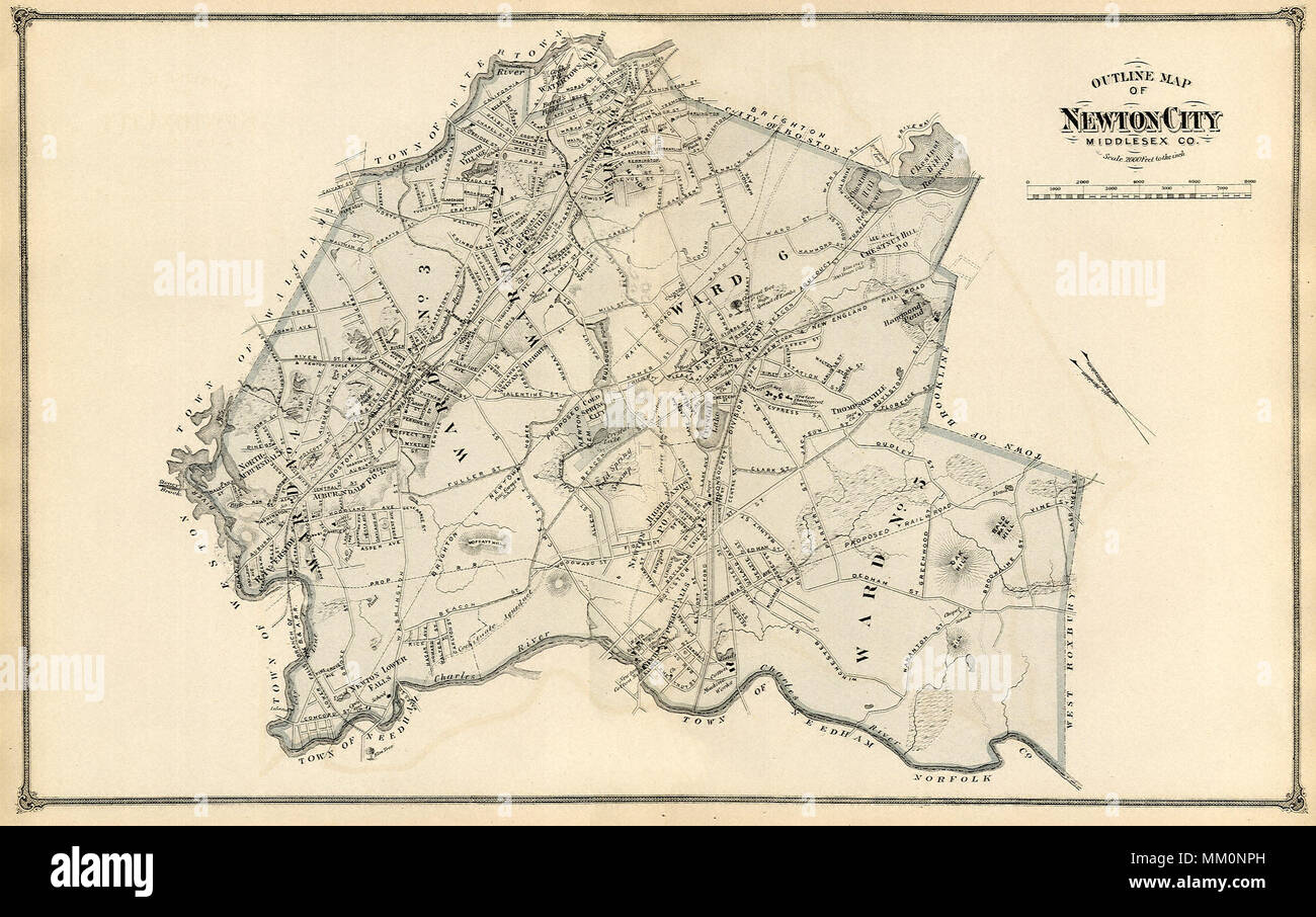 Map of West Newton in the City of Newton. 1875 Stock Photo Alamy