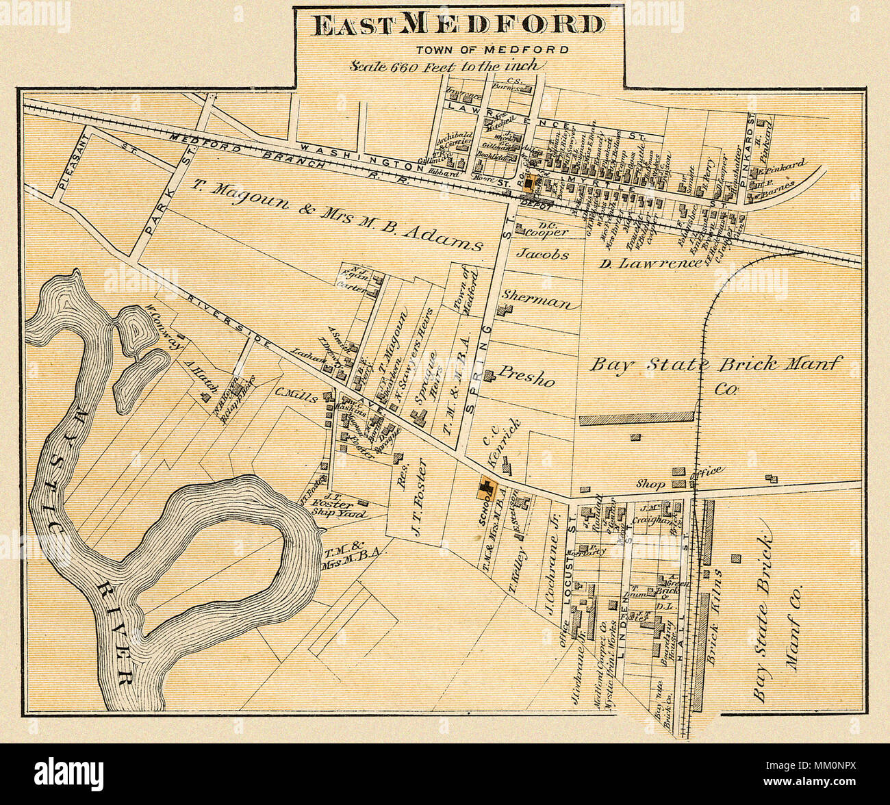 Map of East Medford. 1875 Stock Photo Alamy