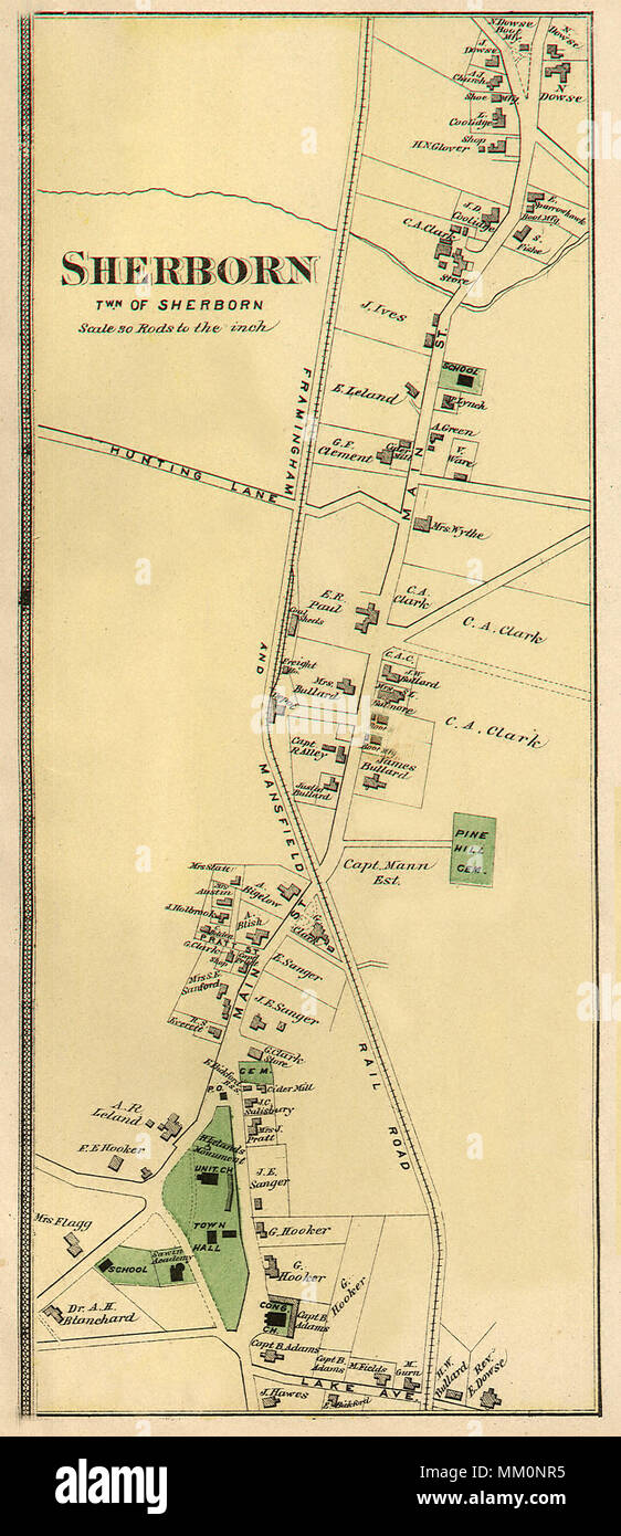 Map of Sherborn. 1875 Stock Photo Alamy